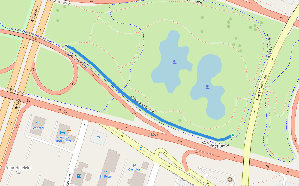Ciclovia S1 Oeste walking route map in Brasília