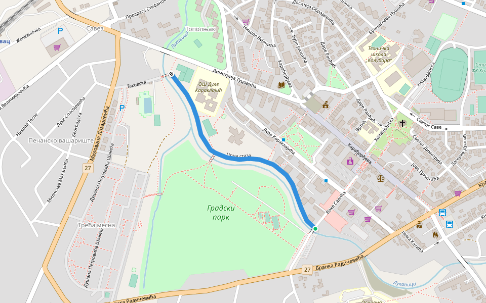 Црна стаза walking route map in Лазаревац