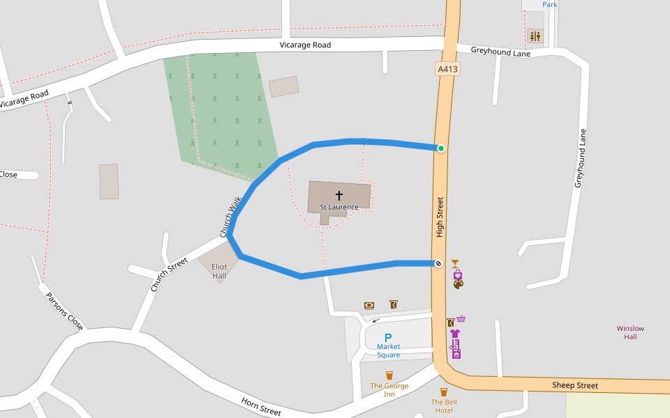 Church Walk walking route map in Winslow