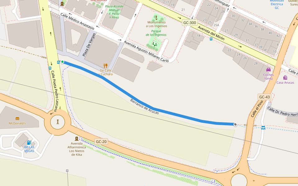 Barranco de Arucas walking route map in Arucas