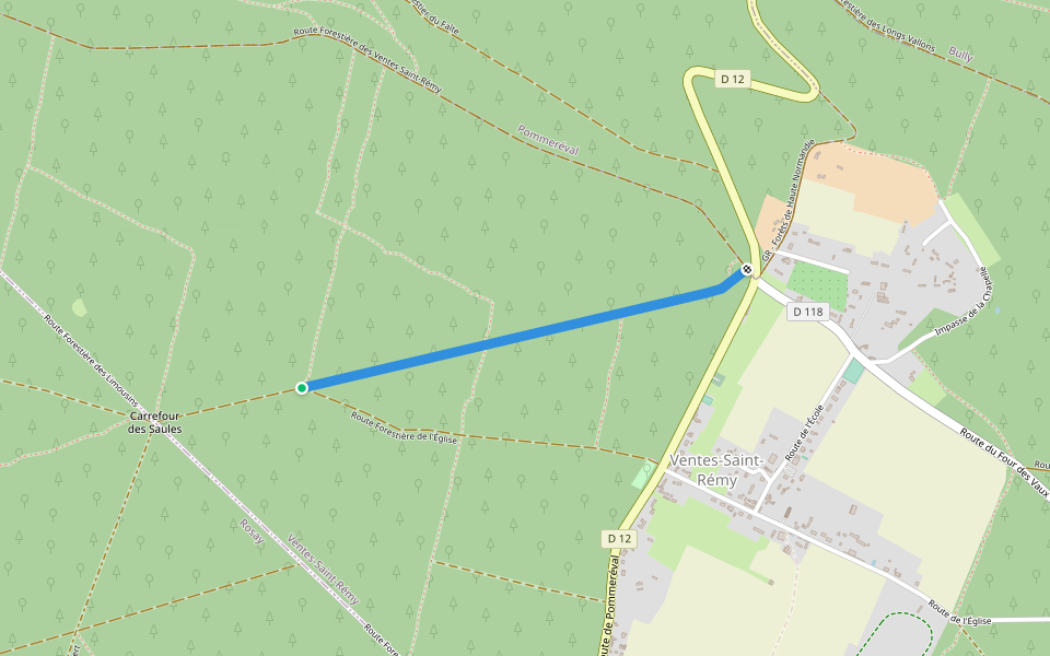 Route Forestière des Trois Saules walking route map in Ventes-Saint-Rémy