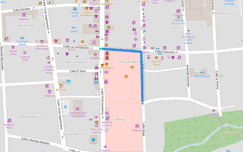 Calle La Concepcion walking route map in Santa Ana