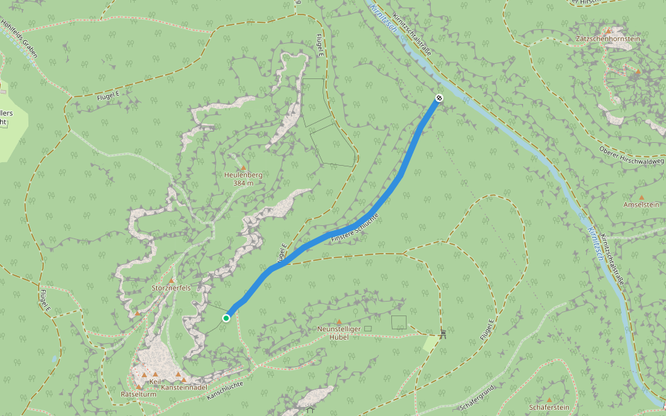 Finstere Schlüchte walking route map in Sebnitz