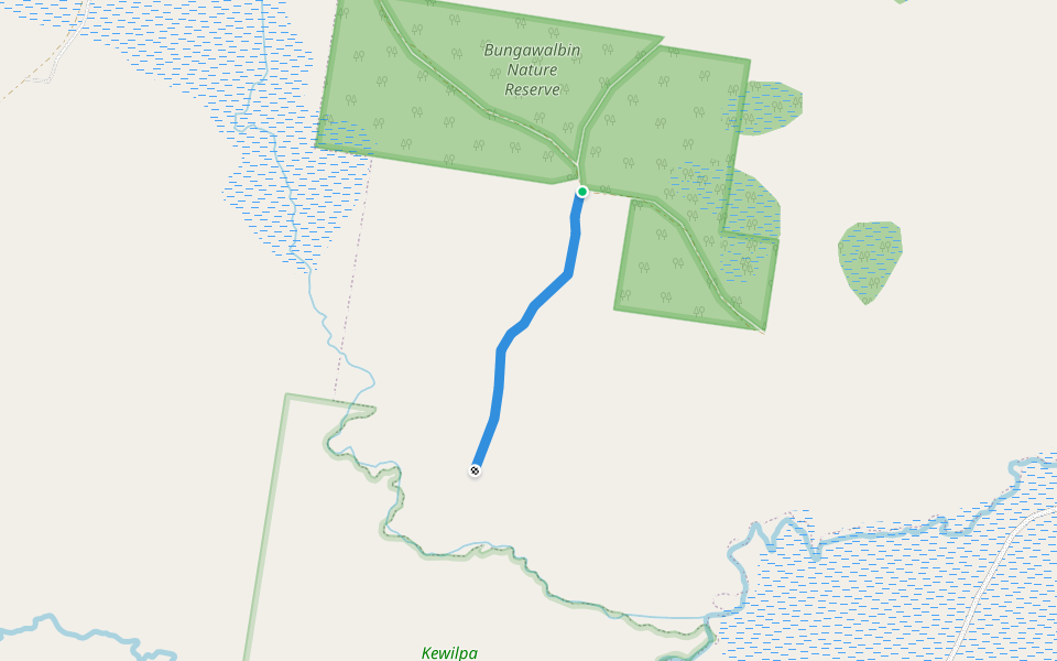 Swampy Trail walking route map in West Bungawalbin