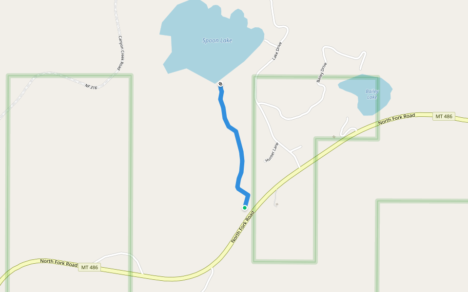 Spoon Lake Trail walking route map in Columbia Falls