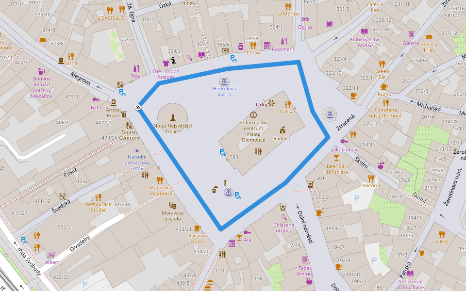 Horní náměstí walking route map in Olomouc