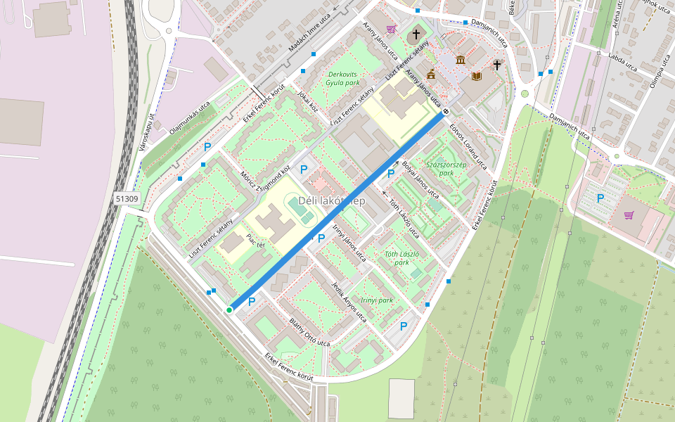 Kodály Zoltán sétány walking route map in Százhalombatta