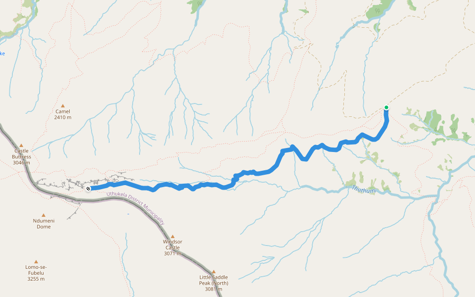 Thuthumi Pass walking route map in Mhlwazini
