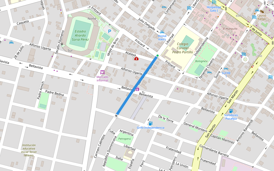 Carmen Cabrejos walking route map in Pucallpa