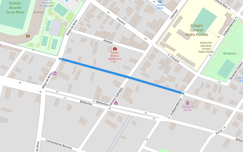 Alfonso Ugarte walking route map in Pucallpa