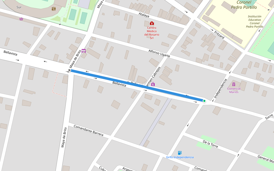 Bellavista walking route map in Pucallpa