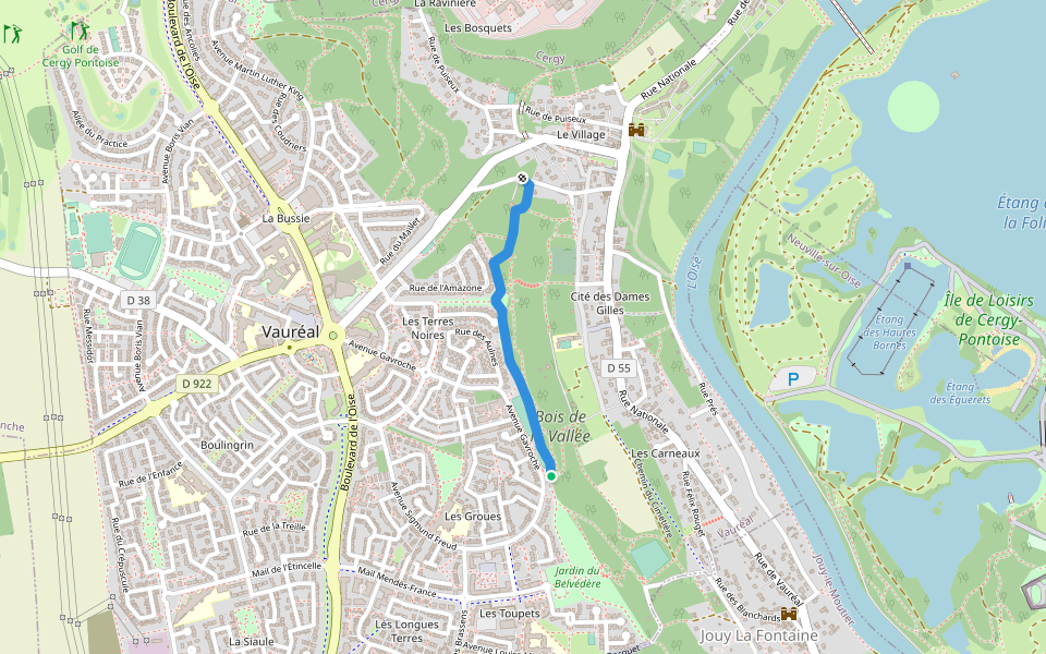 Chemin du Haut de la Côte walking route map in Vauréal