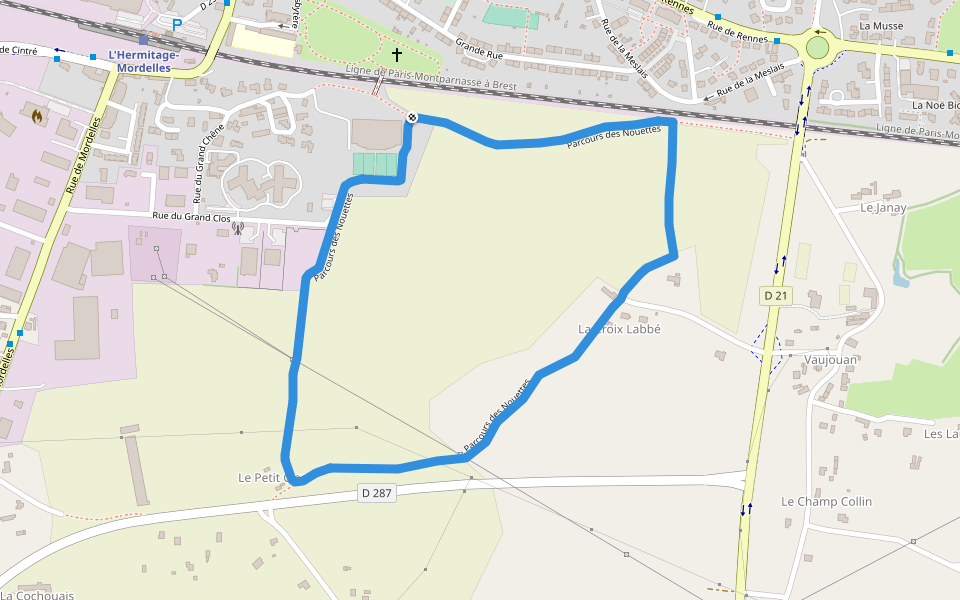 Parcours des Nouettes walking route map in L'Hermitage