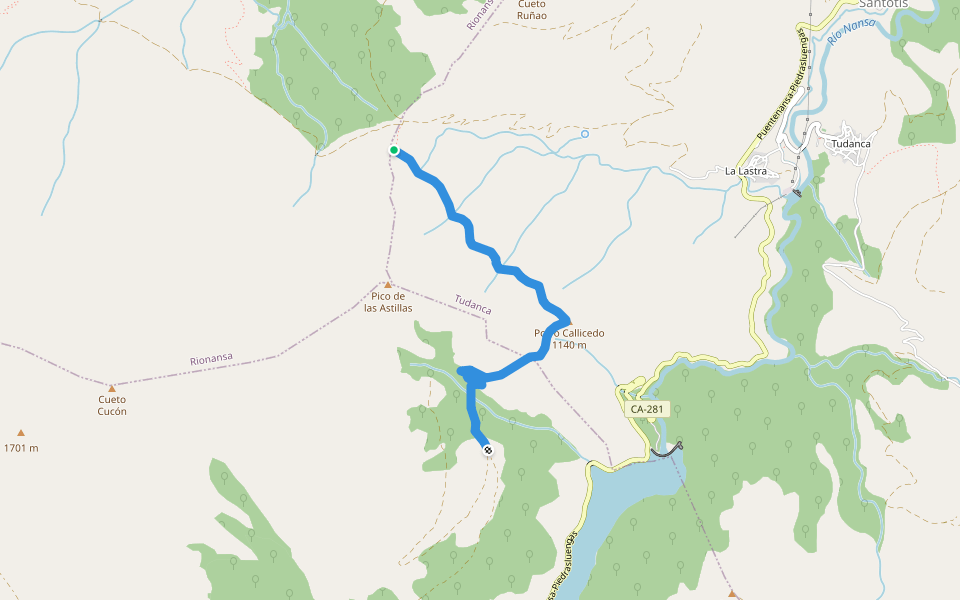 Camino del Potro walking route map in Tudanca