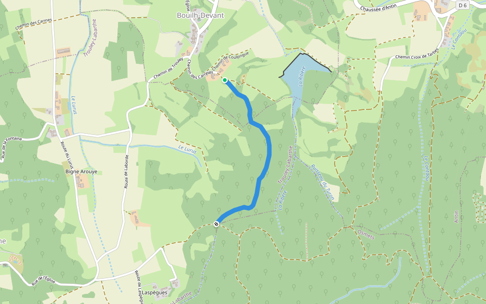 Chemin des Carrétès walking route map in Bouilh-Devant