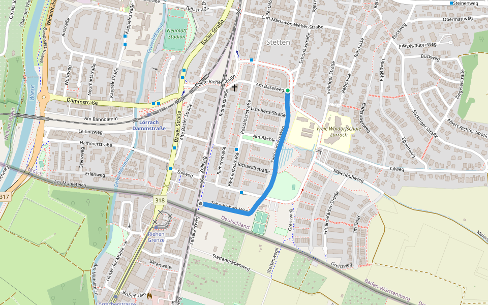 Zehn-Juchert-Weg walking route map in Lörrach
