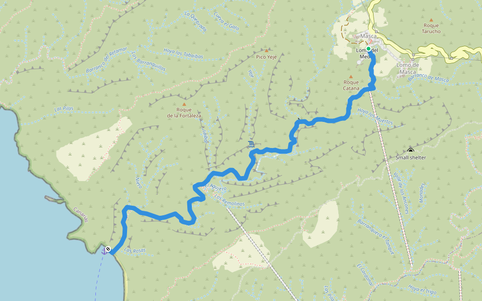 Camino del barranco de Masca walking route map in Buenavista del Norte