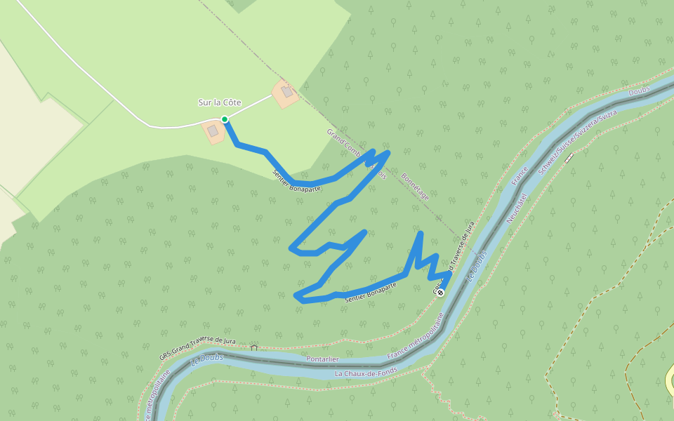 Sentier Bonaparte walking route map in Grand'Combe-des-Bois