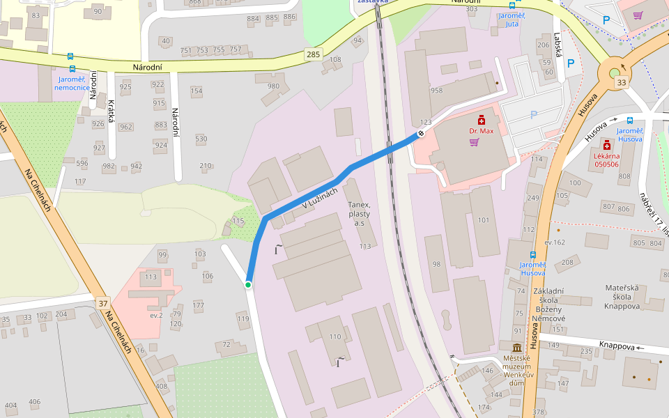 V Lužinách walking route map in Jaromer