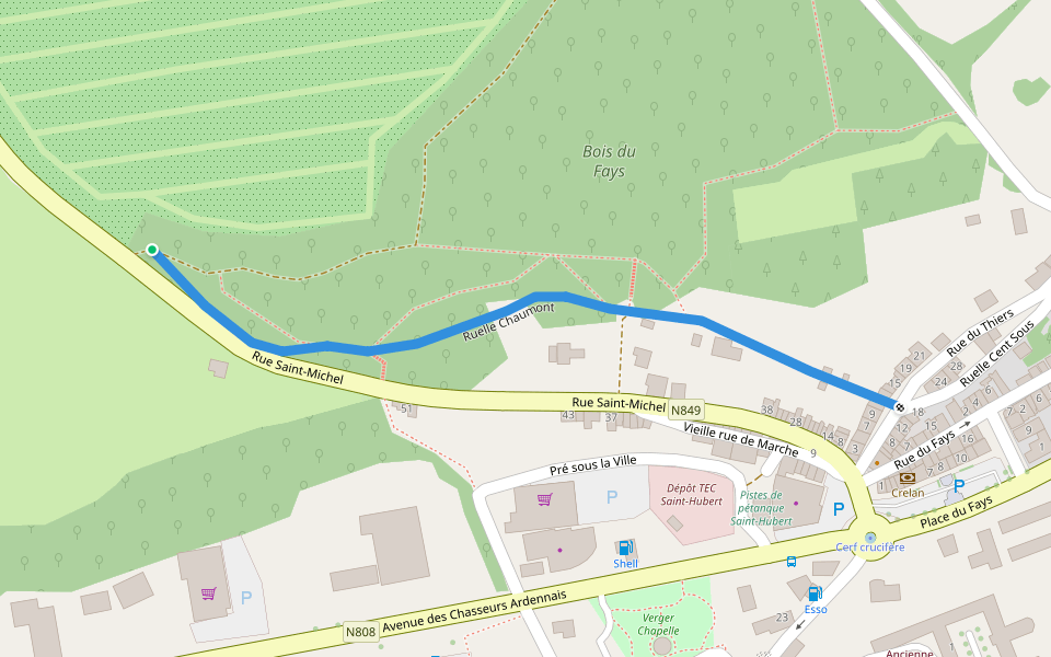 Ruelle Chaumont walking route map in Saint-Hubert