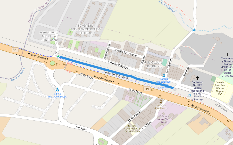 Paseo del Peregrino walking route map in Río Blanco