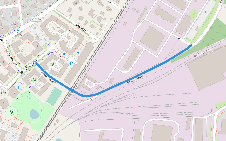 Verkstadsvägen walking route map in Skövde