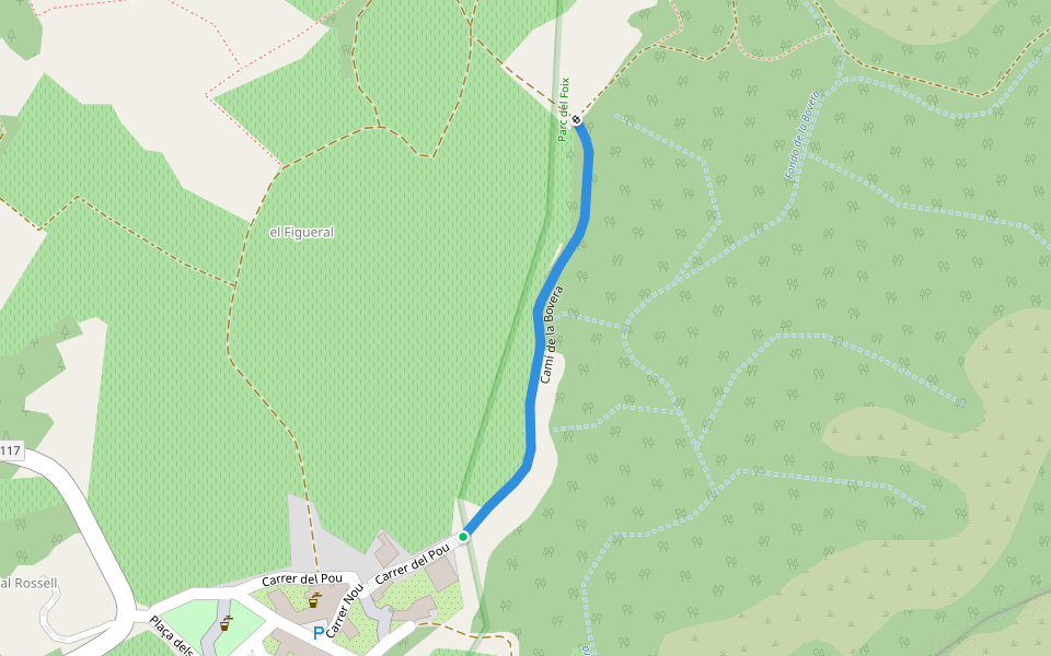 Camí de la Bovera walking route map in Torrelletes