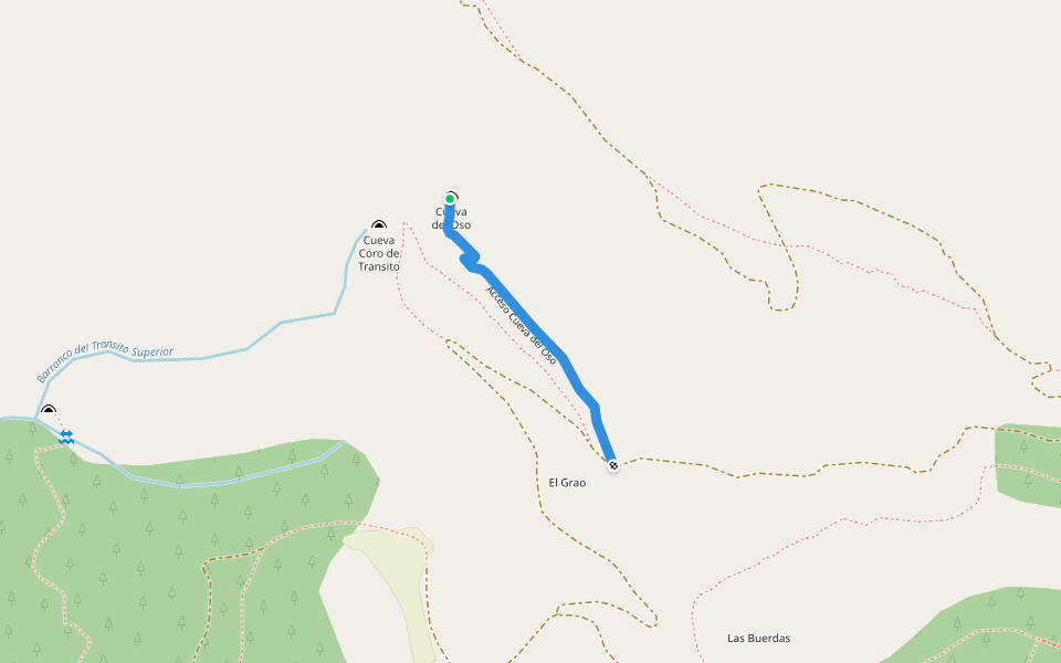 Acceso Cueva del Oso walking route map in Tella-Sin