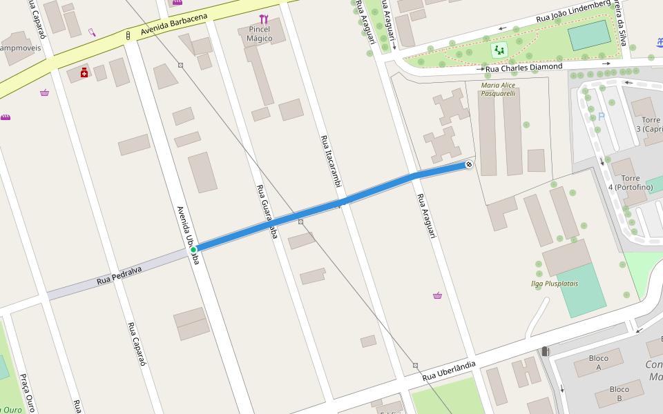 Rua Pirapora walking route map in São José dos Campos