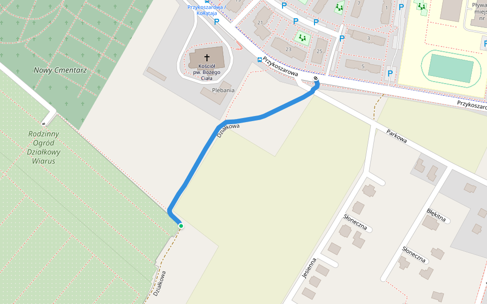 Działkowa walking route map in Łomża
