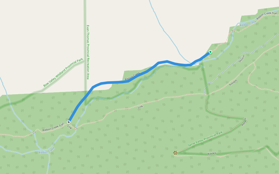 Ribbon Creek walking route map in Lac des Arcs