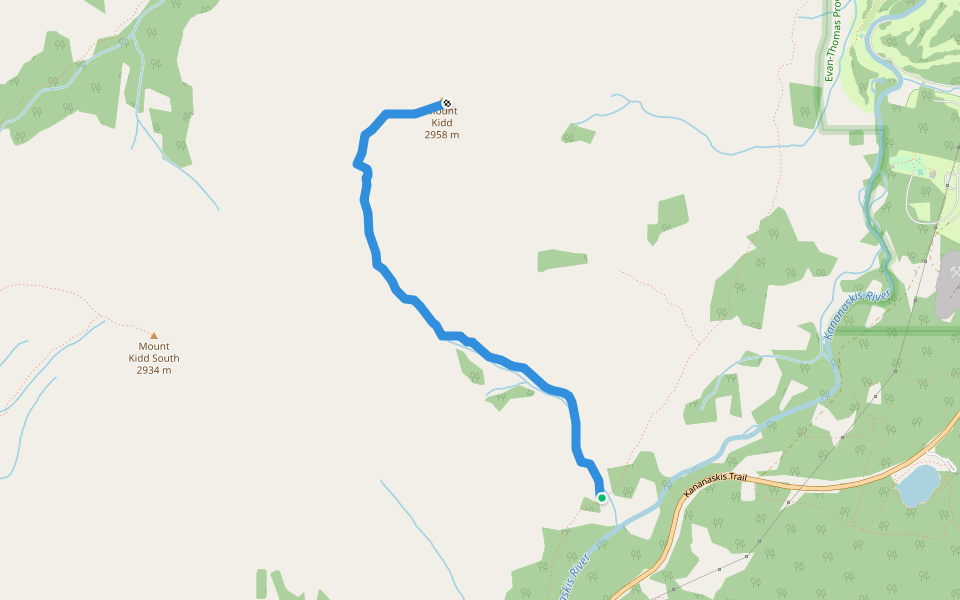 Mount Kidd Route walking route map in Lac des Arcs