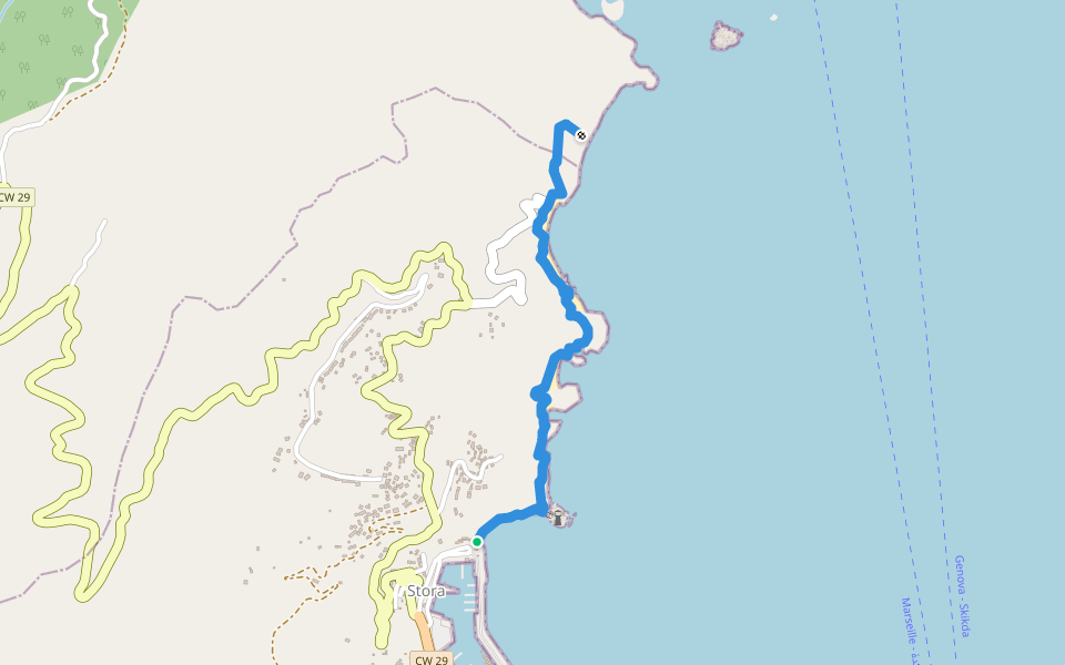 Chemin des plages Miramar et la Carrière walking route map in Skikda