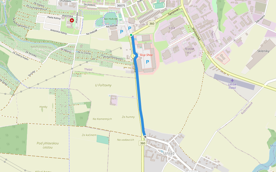 chodník Třebíč - Střítěž walking route map in Střítež