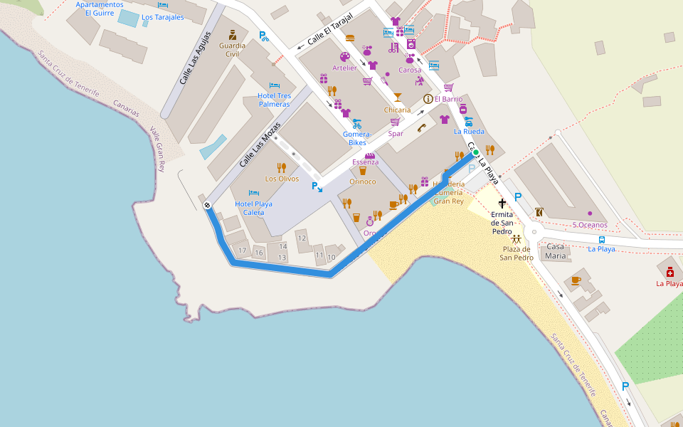 Paseo Las Palmeras walking route map in Playa de la Calera