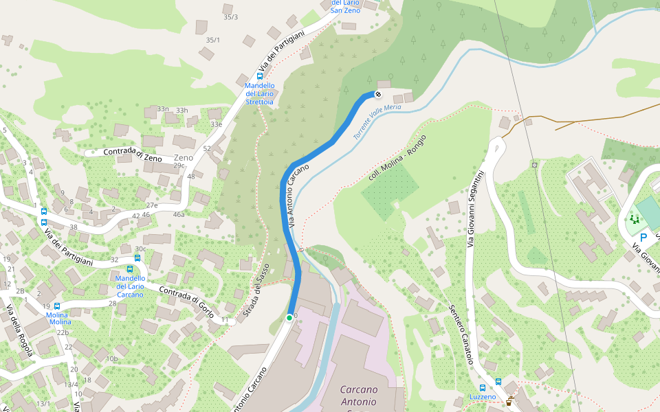 Via Antonio Carcano walking route map in Mandello del Lario