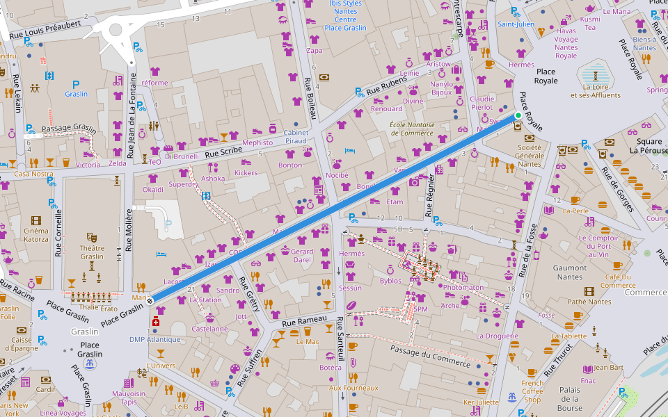 Rue Crébillon walking route map in Nantes