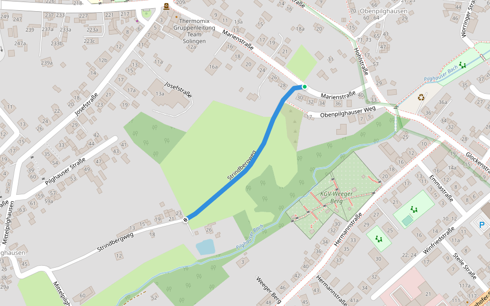 Strindbergweg walking route map in Solingen