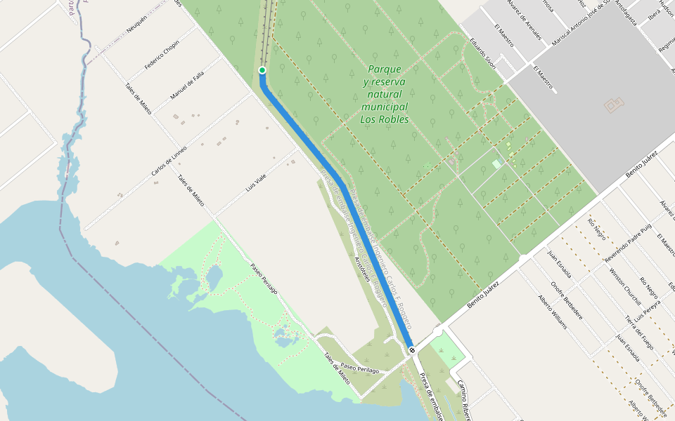 Presa de embalse Ingeniero Carlos F. Roggero walking route map in La Reja