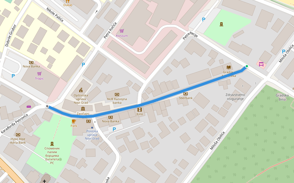 Karađorđa Petrovića walking route map in Novi Grad