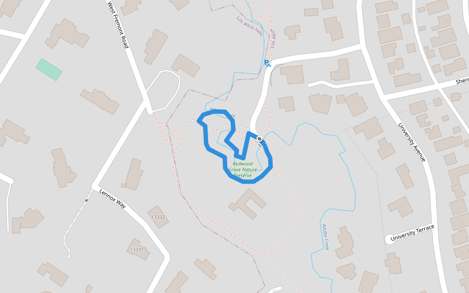 Redwood Grove Nature preserve walking route map in Los Altos