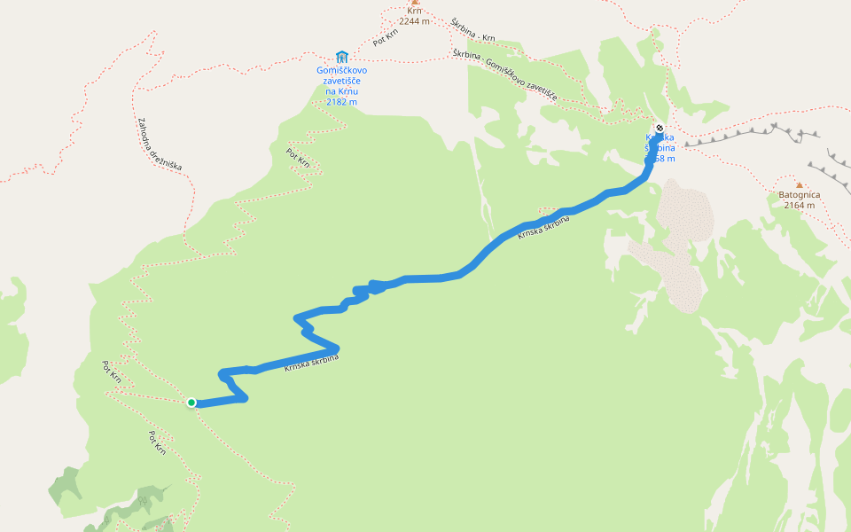 Krnska škrbina walking route map in Krn