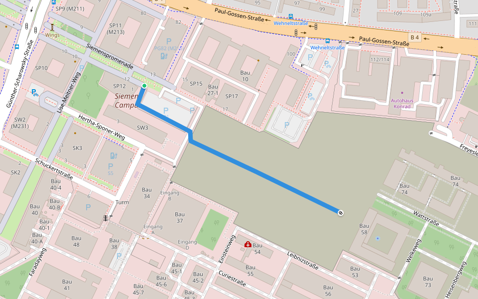 Nernststraße walking route map in Erlangen
