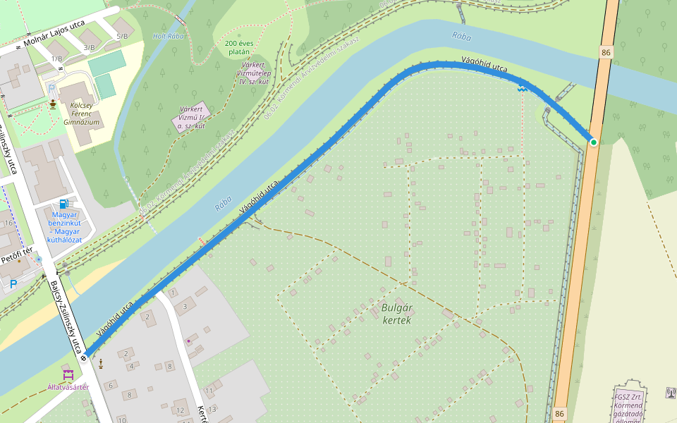 Vágóhíd utca walking route map in Körmend