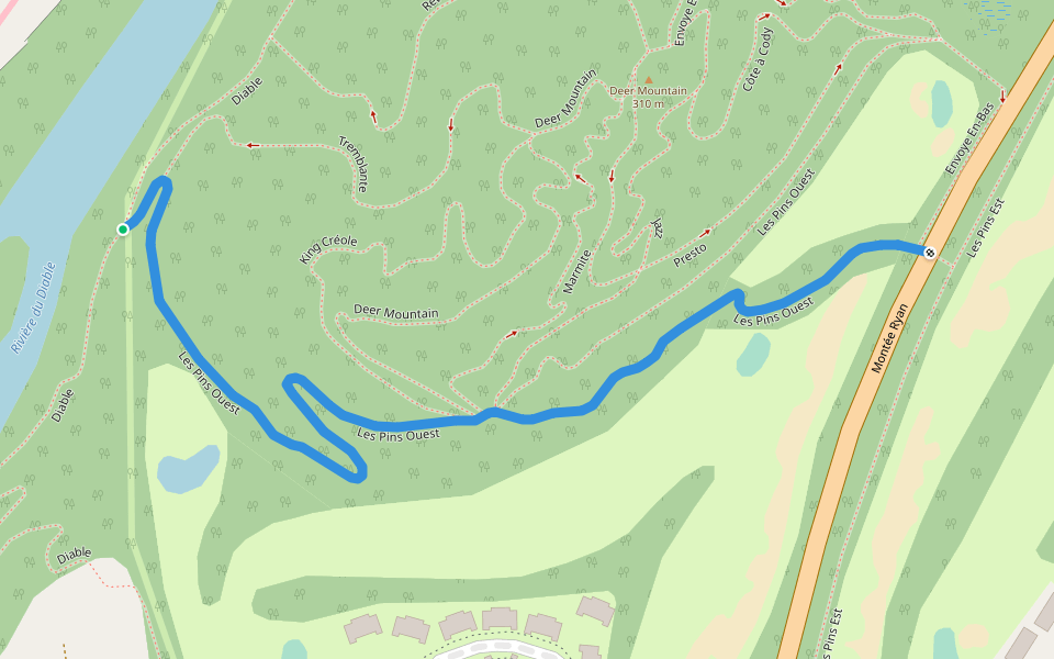 Les Pins Ouest walking route map in Mont-Tremblant