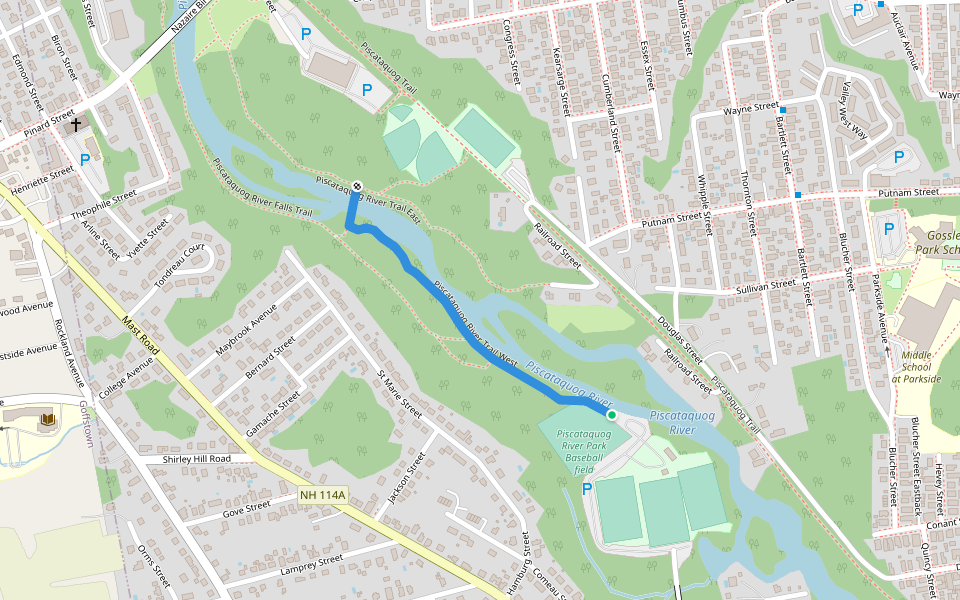Piscataquog River Trail West walking route map in Manchester