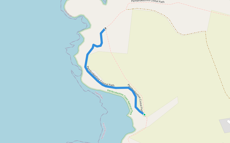 Pembrokeshire Coastal Path walking route map in Trefin