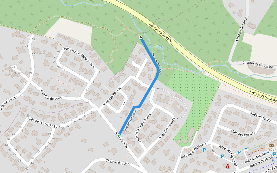 Chemin du Laou walking route map in Lons