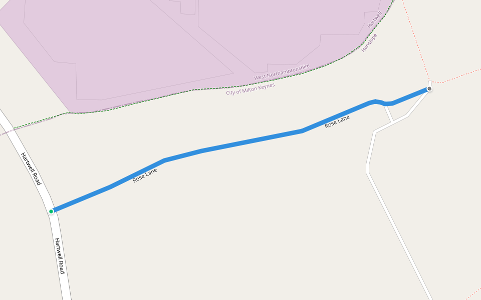 Rose Lane walking route map in Hanslope