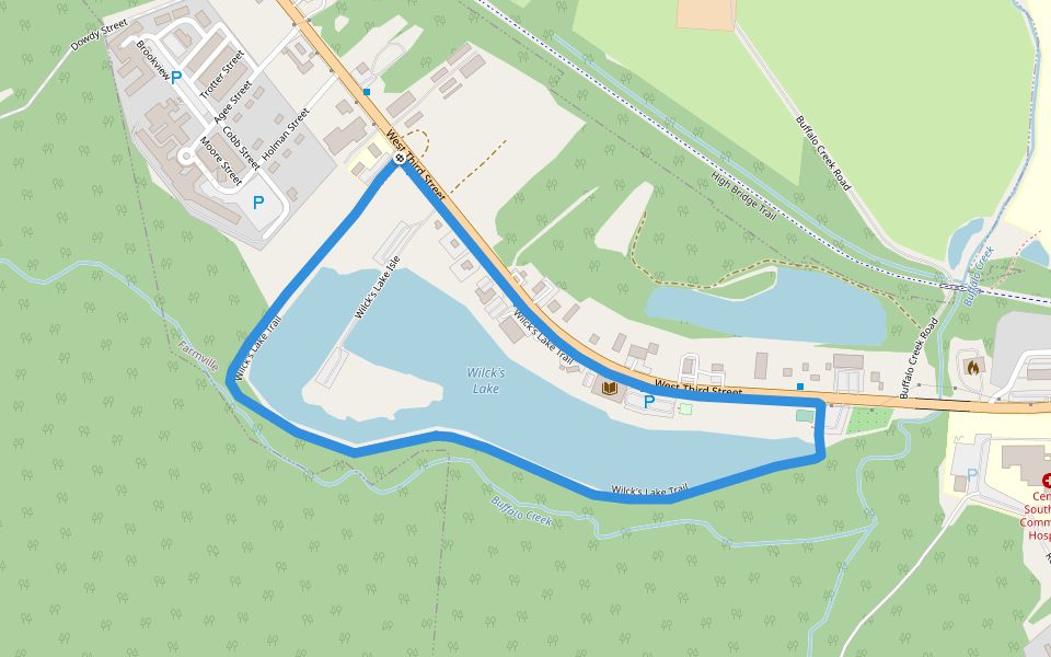Wilck's Lake Trail walking route map in Farmville